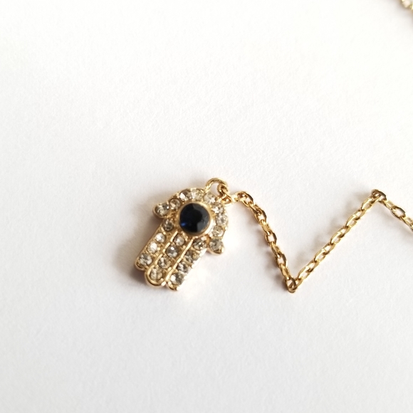 Evil eye hamsa hand Y necklace gold tone fine chain adjustable dainty - Picture 8 of 15